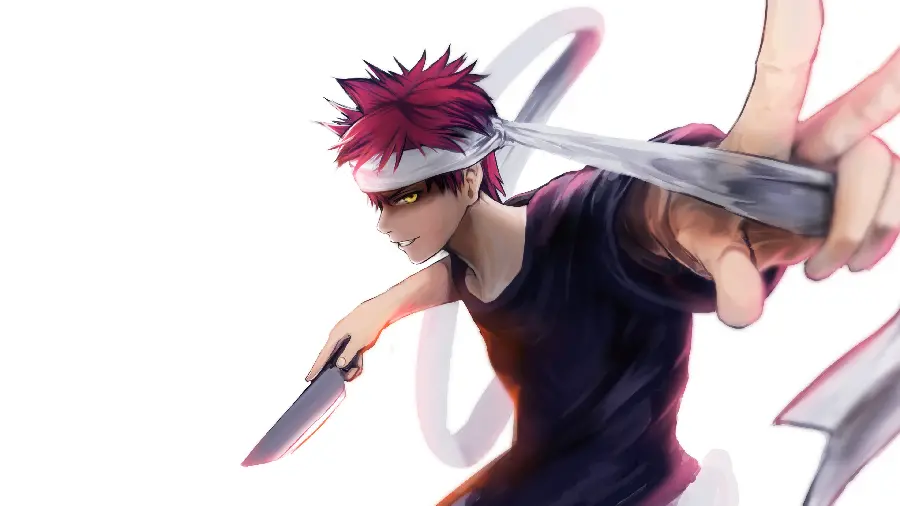 8k photo of red haired anime boy warrior crush with knife