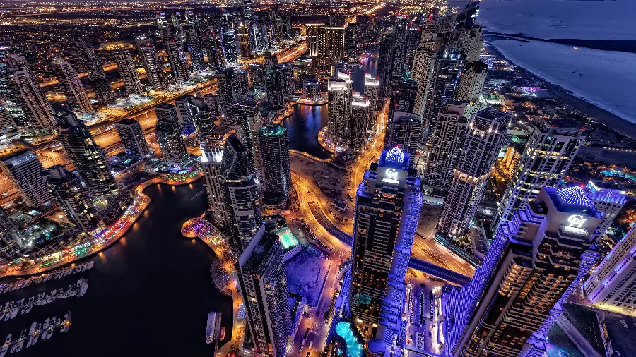 Beautiful and magnificent image of Dubai at night with excellent quality