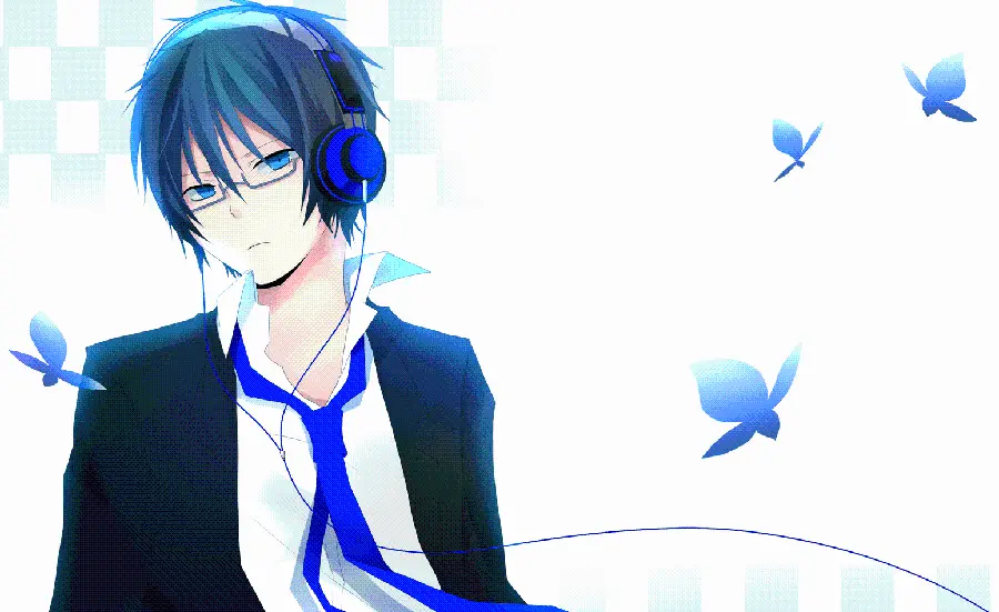 Anime Boy Photo with Blue Headphones
