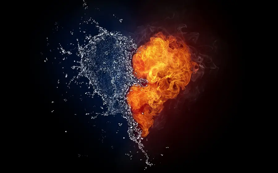 Most Viewed Laptop Background with Fire and Water Heart Design