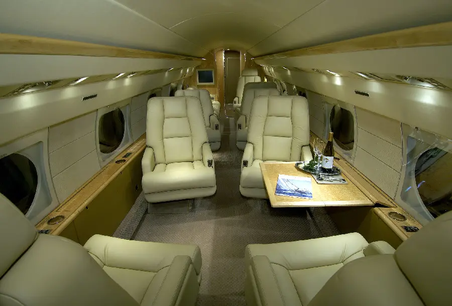 Photo of the interior of a private plane cabin