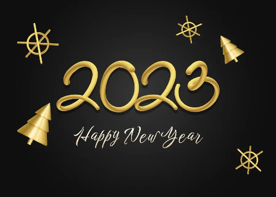 2023 stylish black greeting postcard photo with gold writing