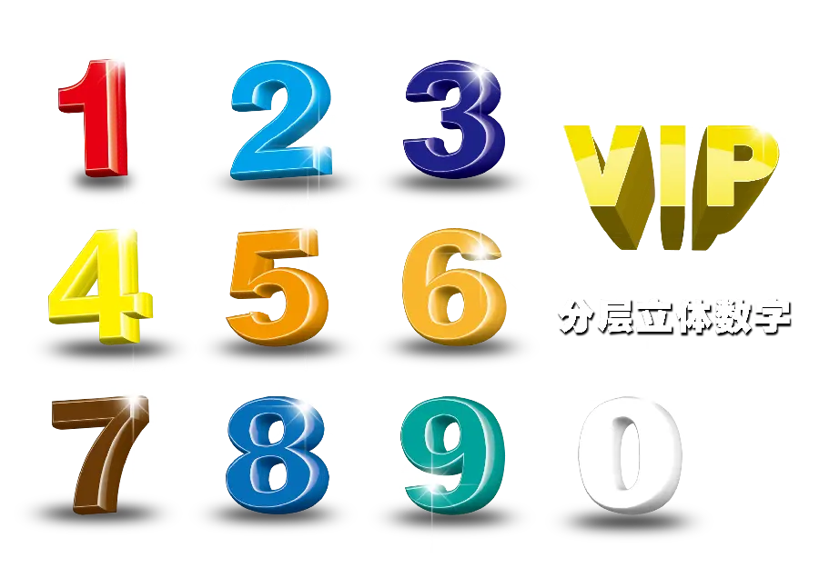 High quality colorful 3D English numbers png photo