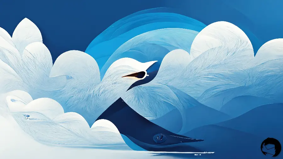 Beautiful AI-generated graphic painting of a bird and the sky in beautiful blue and white