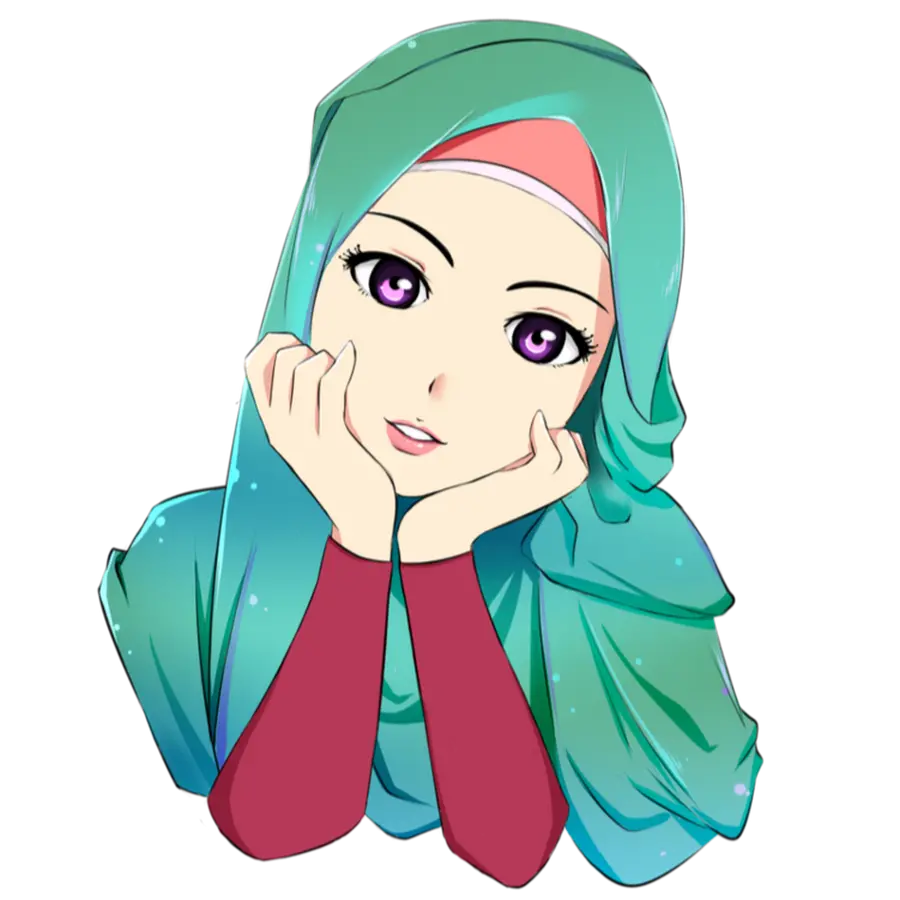 Photos of beautiful and kind girls with hijabs with green shawls and hands under their chins in png format