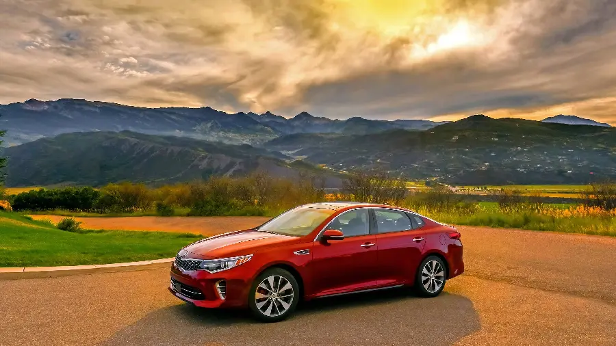 Red Kia Optima Photo at Sunset HD