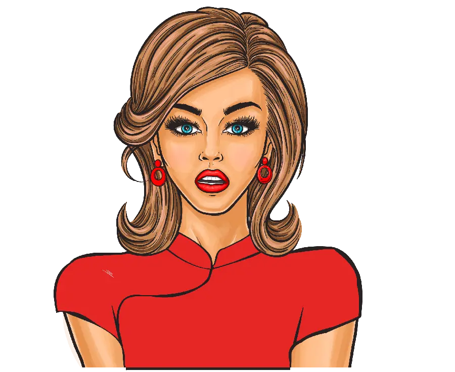 Beautiful girl with blue eyes and golden hair in a charming red dress in png format cropped