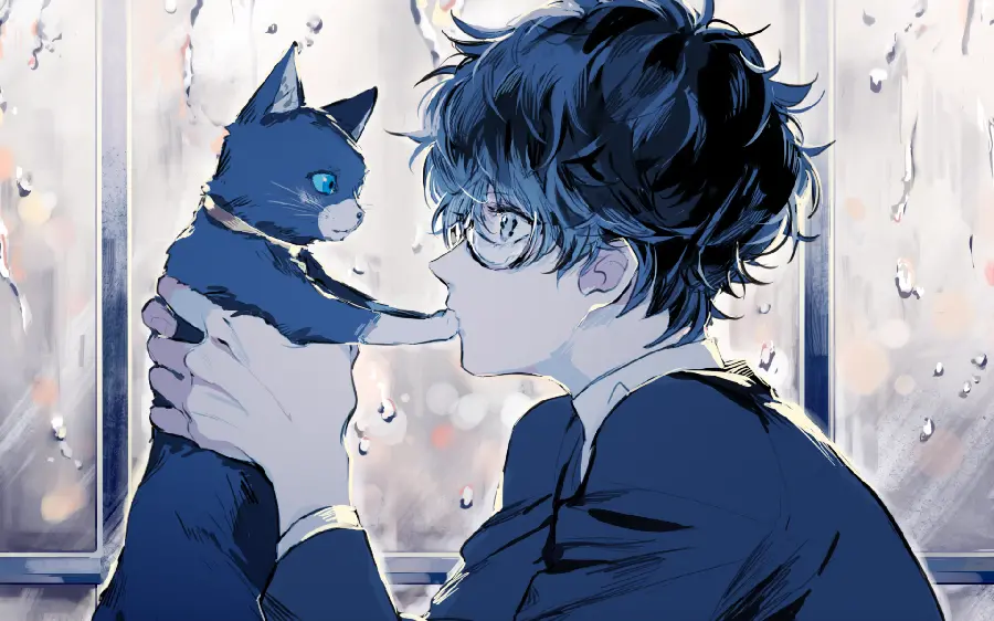 Cute cat and anime boy suitable for profile