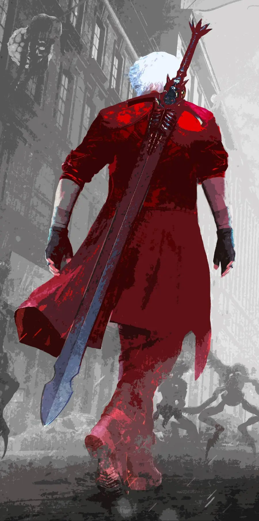 Download cool background of a lonely warrior man in a red suit in high quality