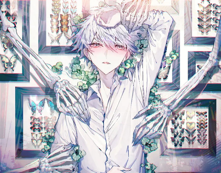 Full hd photo of white-clad anime boy and beautiful paradise