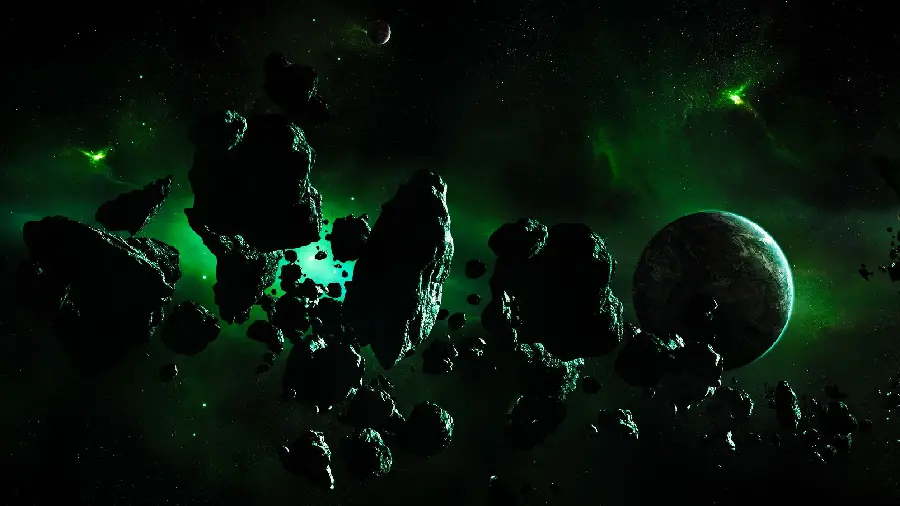The latest image of the main asteroid belt with a green-black theme