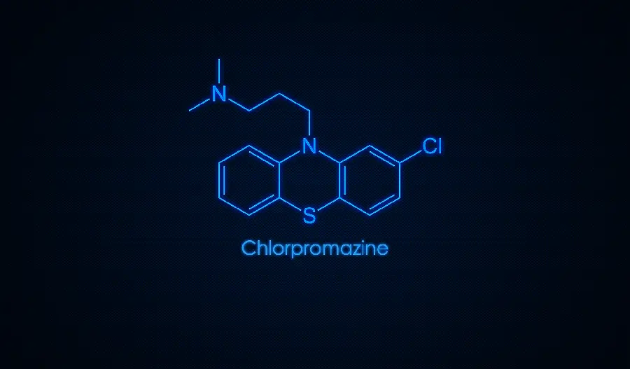 The famous molecular structure of chlorpromazine, chemistry lesson, Full HD quality