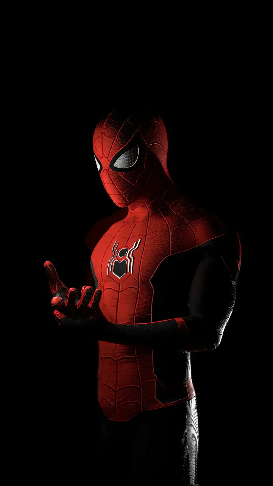 Spider-Man in a red suit on a black background suitable for all types of touch screen wallpapers