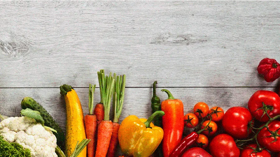 Image of Colorful Vegetables and Fruits with Gray Background