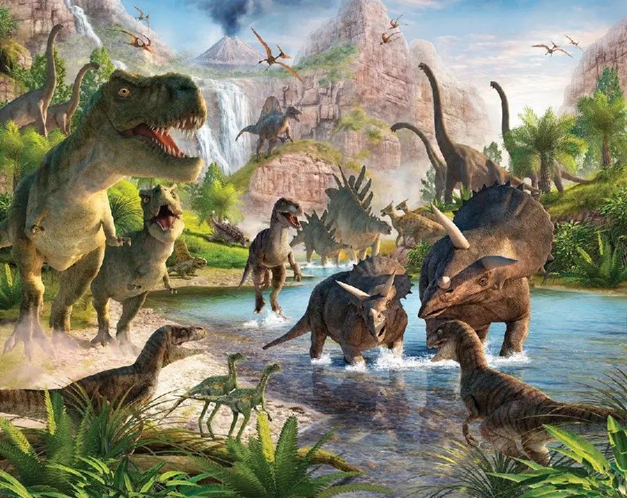 High-quality photo of beautiful and interesting extinct dinosaurs in ancient times
