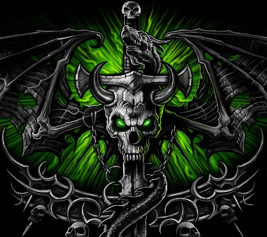 Scary green black photo of a pirate skull for a boy's profile