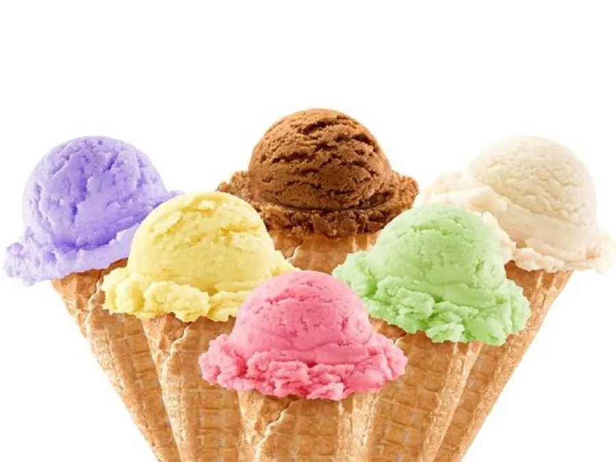 Image of sweet and colorful ice cream cones with a simple white background for editing