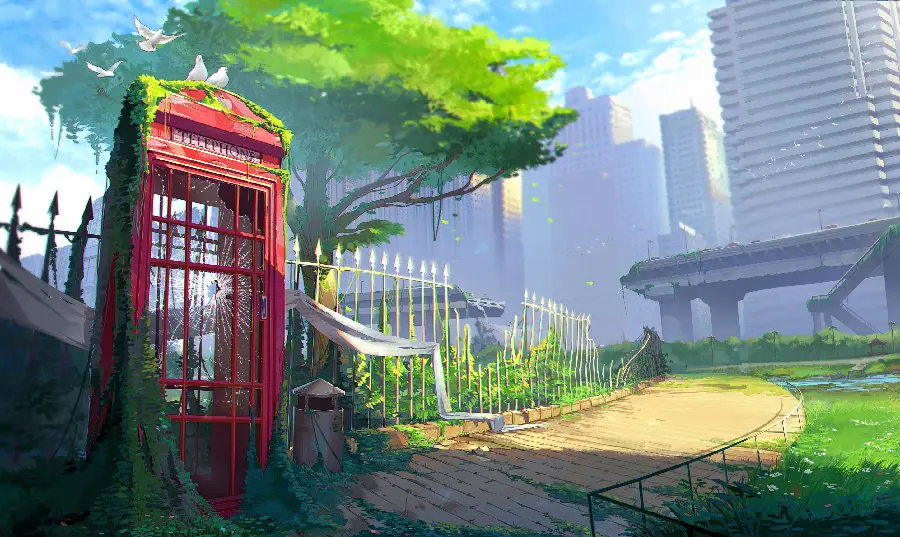 Download fantasy and real image of a green and advanced abandoned city 