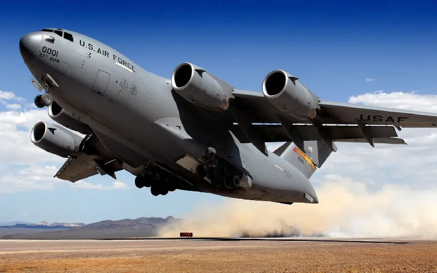 Interesting background of the American cargo plane for laptops and computers