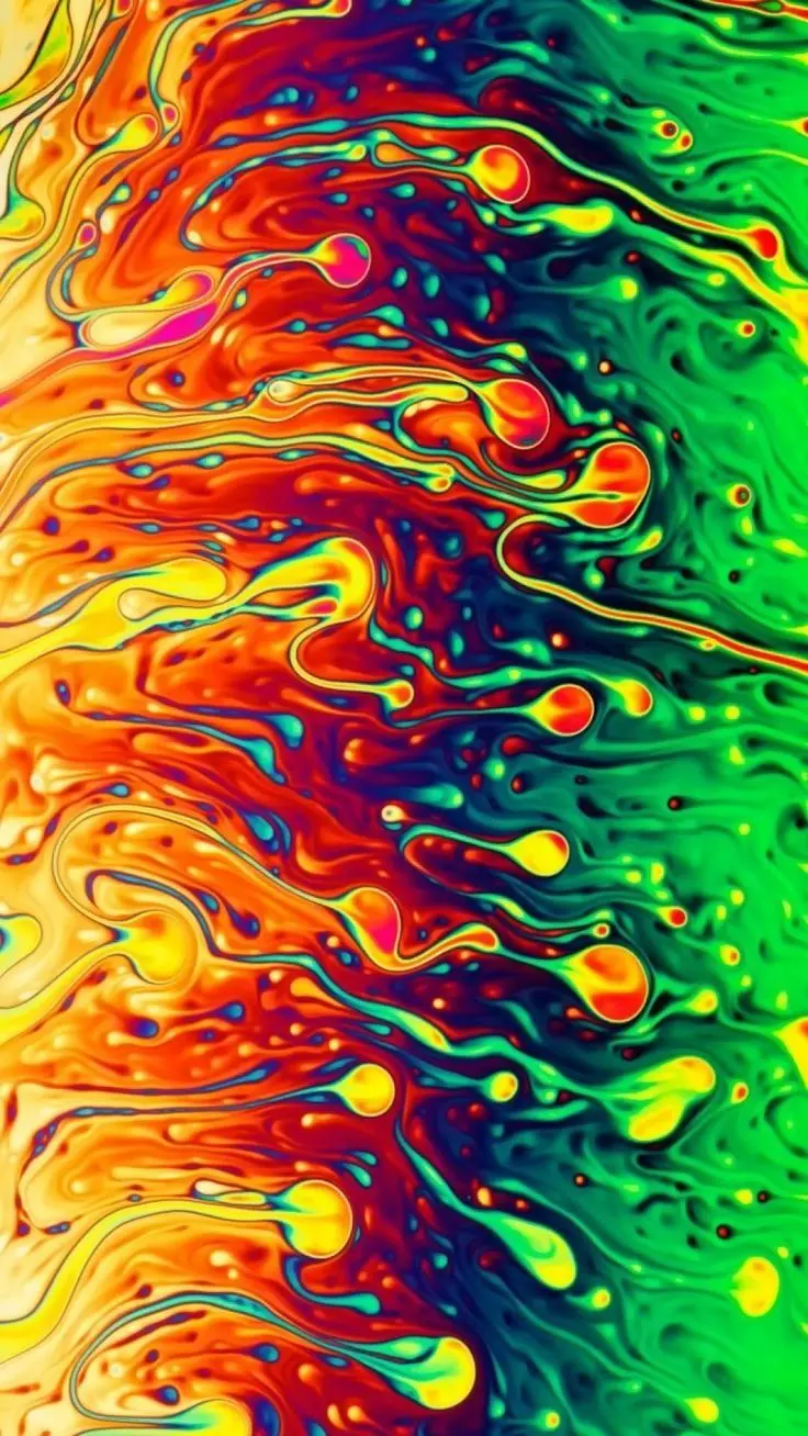 Beautiful abstract liquid wallpaper in yellow, red and green 2023
