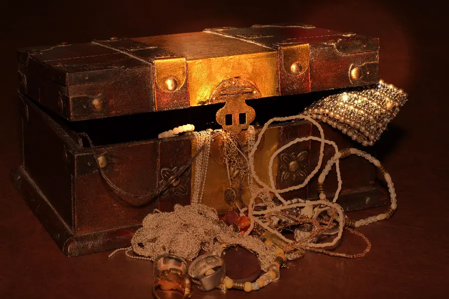 AFantasy treasure chest with ancient and legendary style ornaments