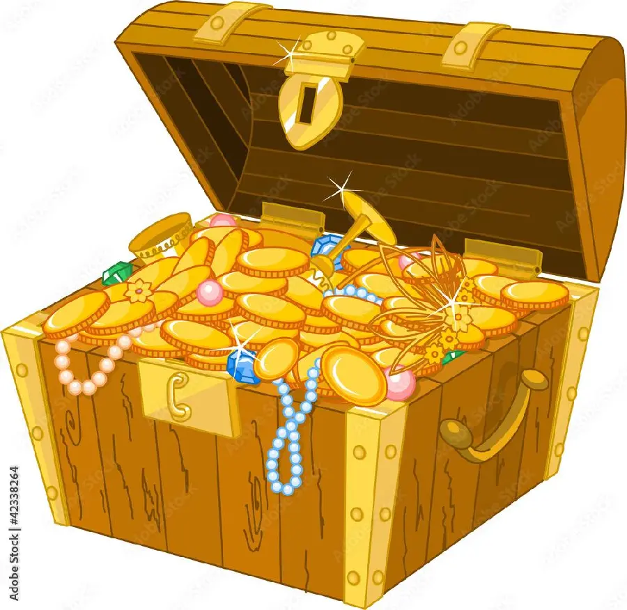 Animation photo of wooden treasure chest with old ancient design