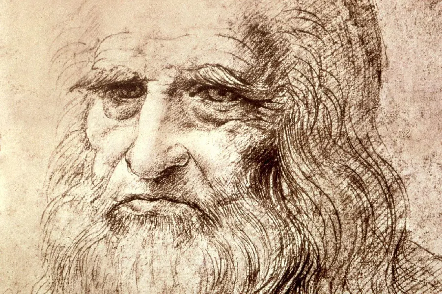 Self-portrait art with red chalk by Leonardo da Vinci