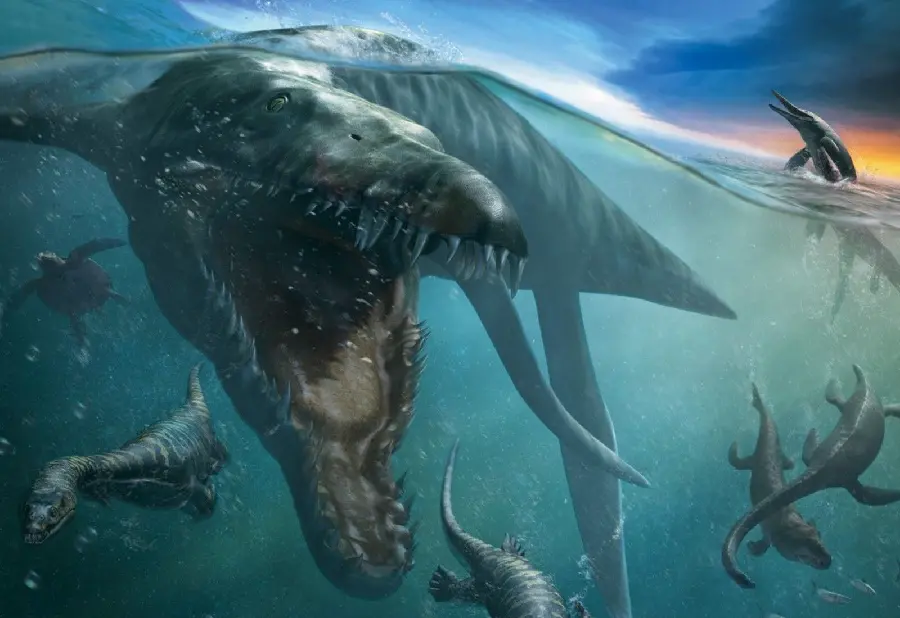 Photo Wild underwater dinosaur with sharp, bone-crushing teeth