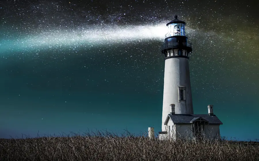Fantasy and artistic background of a dreamy and beautiful lighthouse at night for comic books