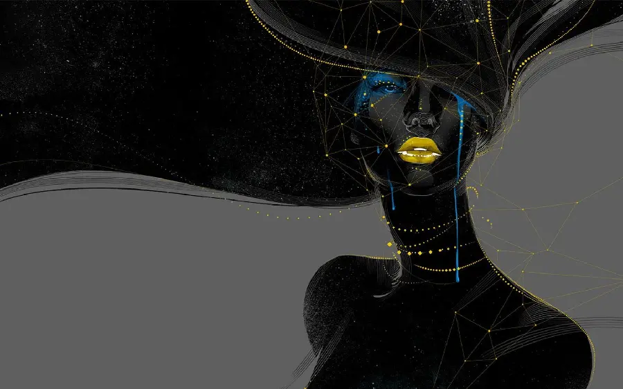Download a spectacular photo of a surreal abstract painting of a girl with long hair 