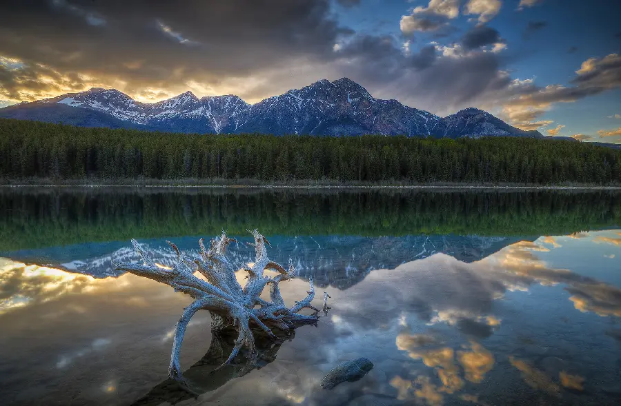 Beautiful poster of the forests Mountains and their reflection in the lake