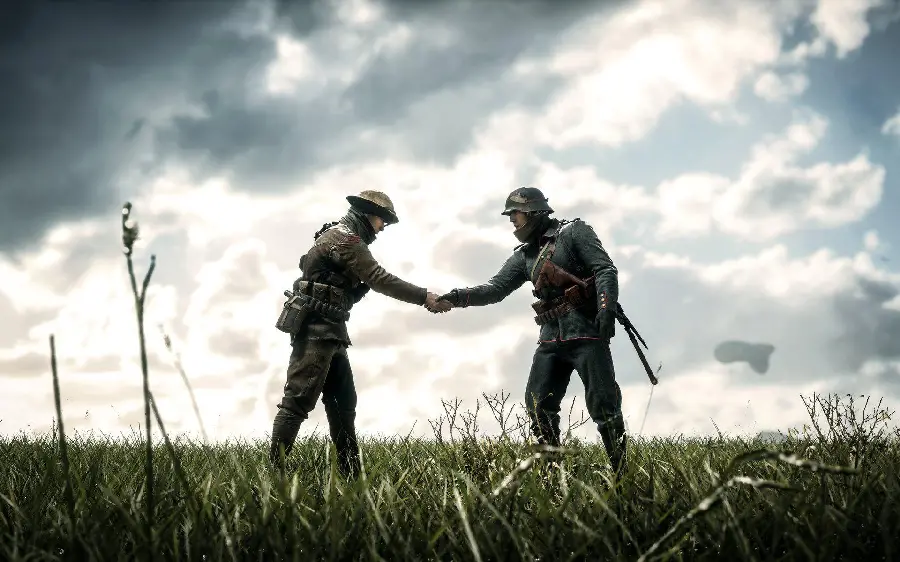 Image of two soldiers shaking hands graphic suitable for movie and series and animation covers 