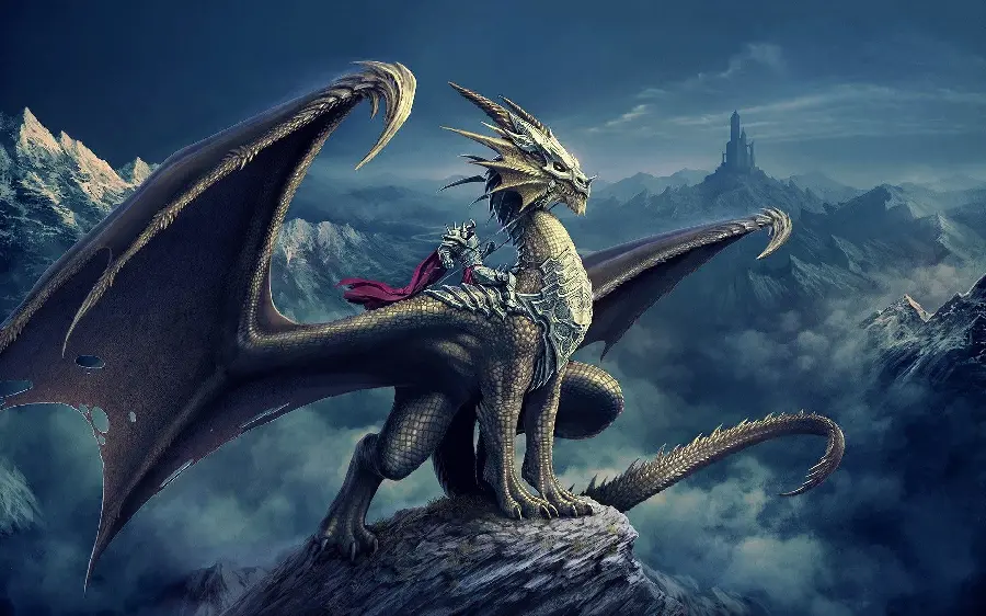 Amazing wallpaper of a dragon sitting on a large rock 