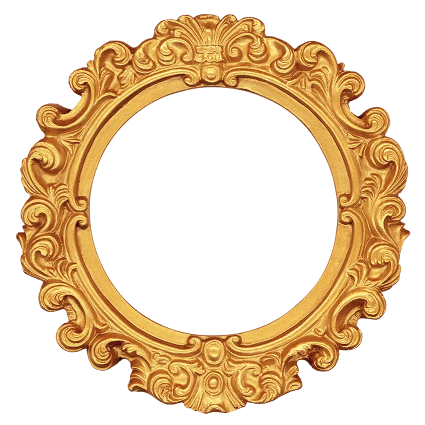 Download stylish circle photo frame in gold color for use in photoshop