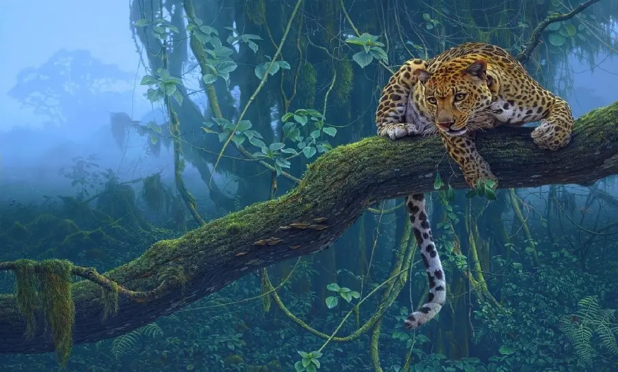 Profile picture of a leopard painting on a tree in a mysterious nature