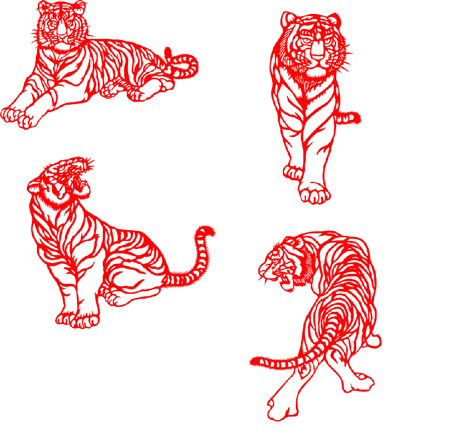 Tiger drawing with professional and precise red lines suitable for logo creation 