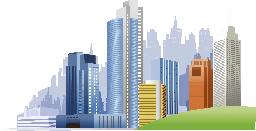 The most realistic photo of a big city and tall buildings in PNG format and cropped