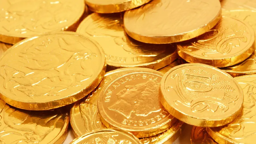 Nice stock from a very close angle of gold coins 