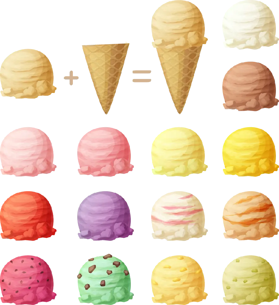 Graphic design of various ice cream scoops cut out for free 