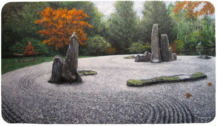 Inspiring 5K Japanese Rock Garden Meditation Stock Photo