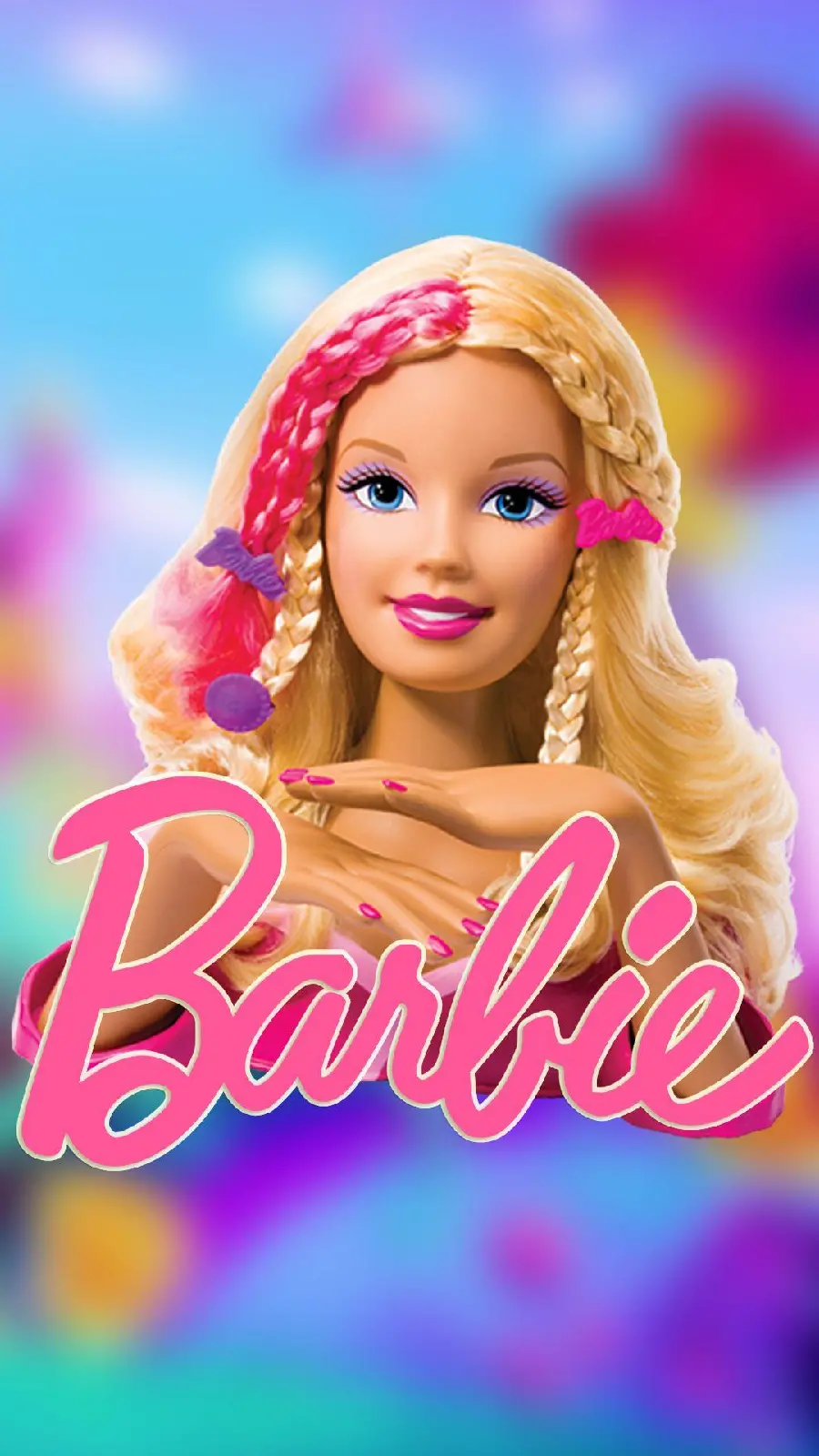 Unique photo of Barbie with pink nail polish and a beautiful hair clip