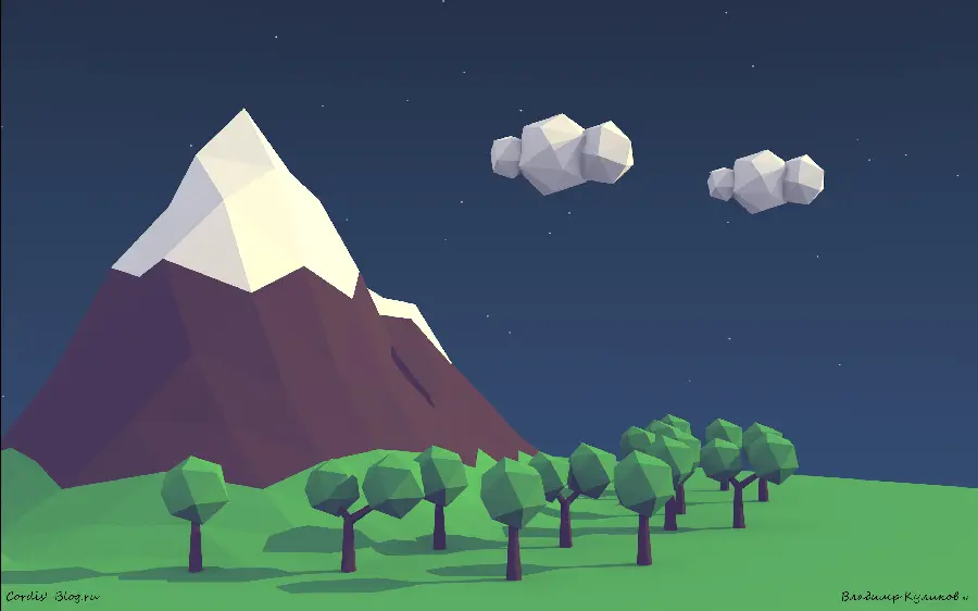Artistic wallpaper of mountain and forest painting suitable for children's picture book designers