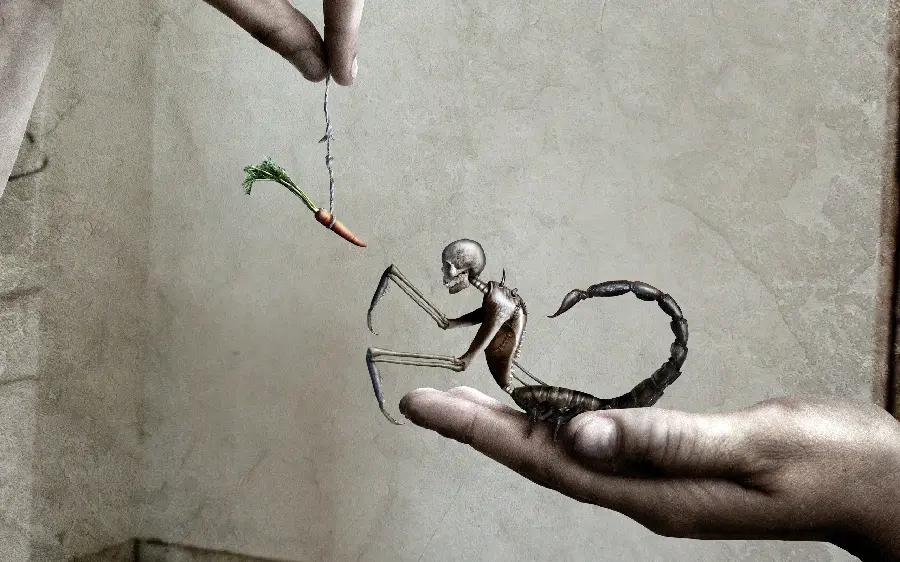The newest and most creepy foreign stock art photo of a scorpion and a carrot