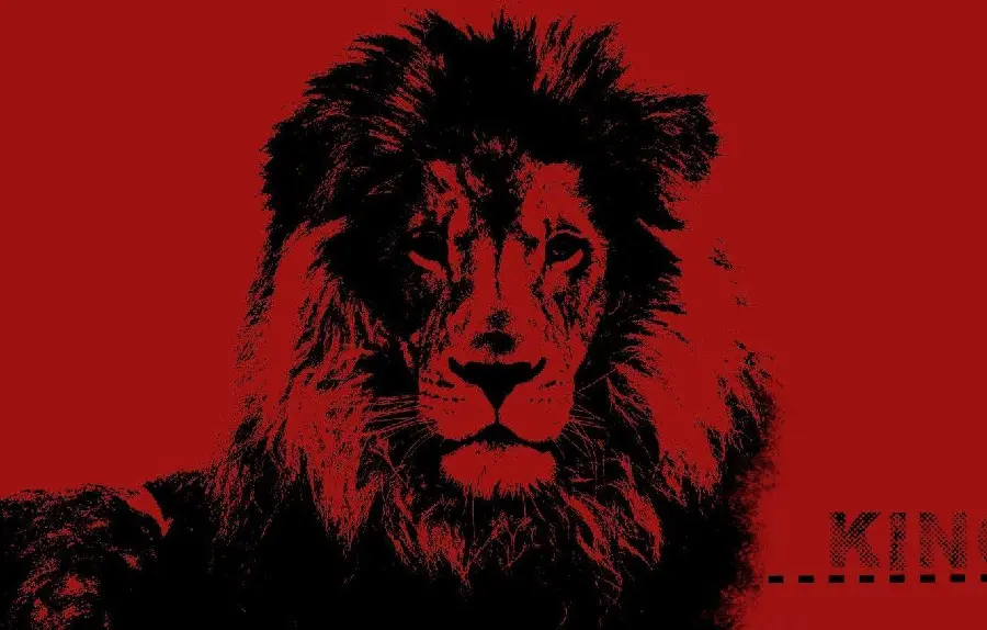Background photo of a fantasy black and red lion with red eyes in the style of a pop painting African Art