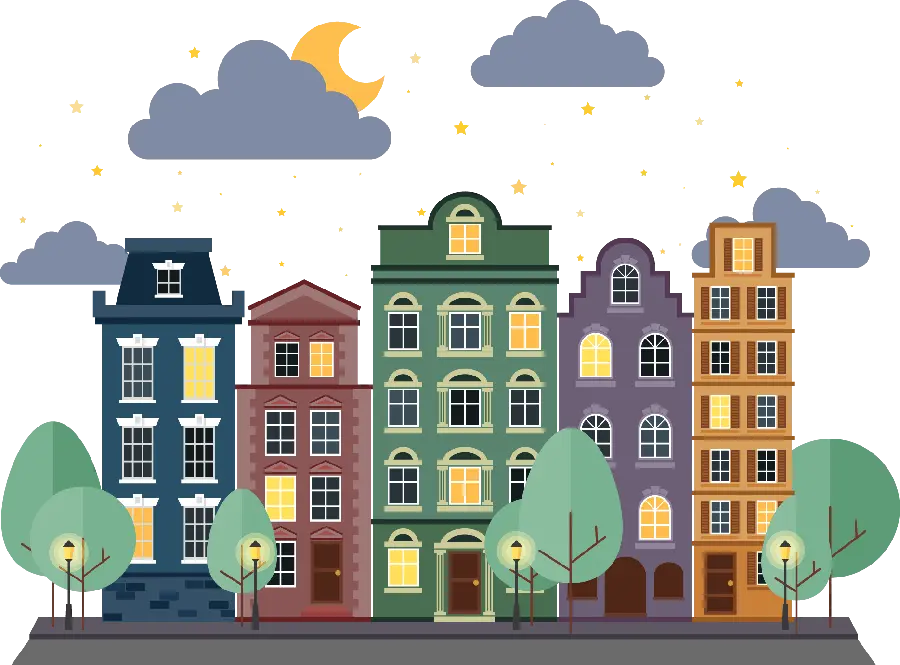 Download a graphic design of a big city, cut out without a background