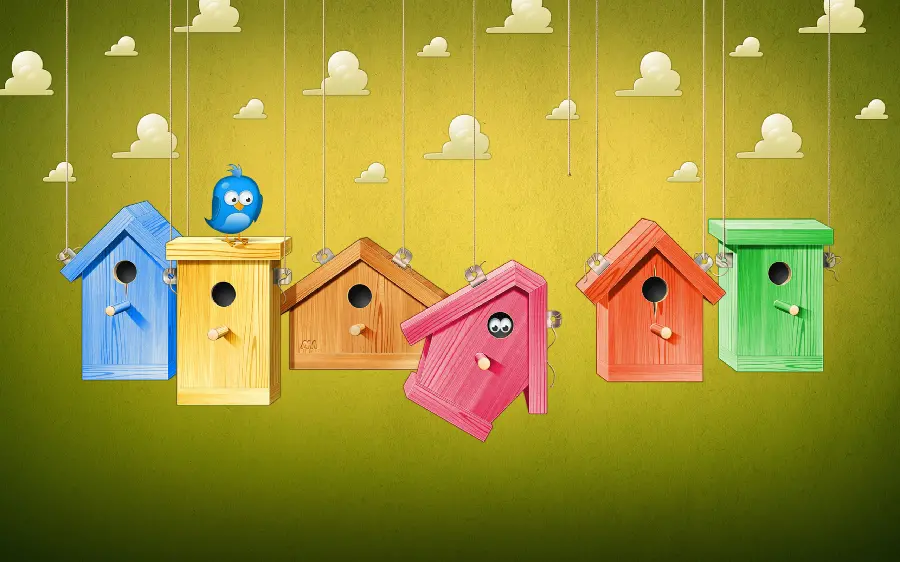 Artistic and cartoon background design of a bird tree house for Android and tablets