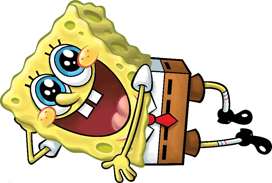 Photo of a happy SpongeBob lying down cute in png format