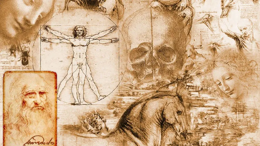 The Vitruvian Man by Leonardo da Vinci and the Mona Lisa in one work