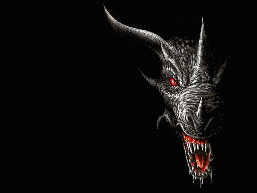 Dangerous wallpaper of a dragon with big and long teeth 