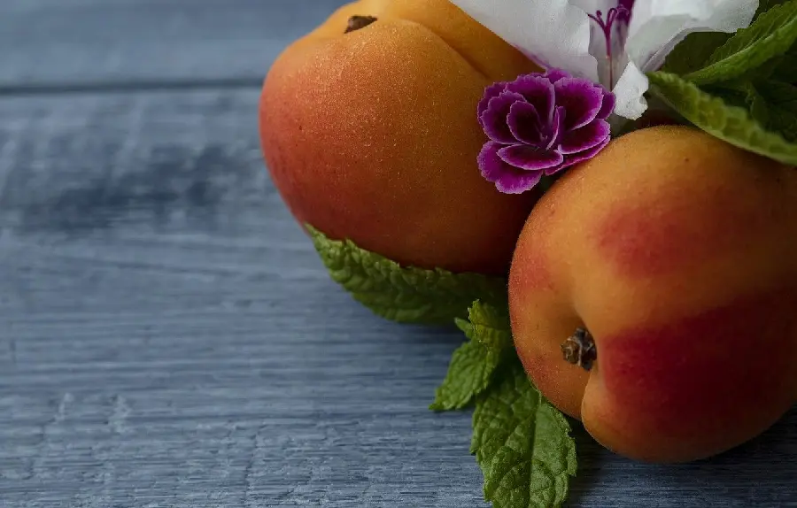 Amazing background of apricots with purple flowers on it 